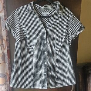 Liz Claiborne Black and White Gingham Button Down Shirt Size 1X